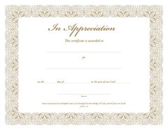 In Appreciation Certificate / Premium, Gold Foil Embossed