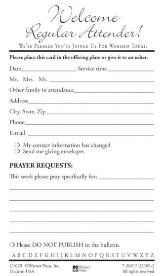 Pew Card - Welcome Guest! (pkg of 50) - Warner Press