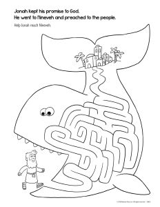 Printable - Coloring Activity Page | (5-7) Jonah and the Big Fish Activity Book | Fish Maze