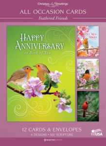 All Occasion Cards – Feathered Friends – 12 Cards with KJV Scripture – Assorted Greeting Cards 