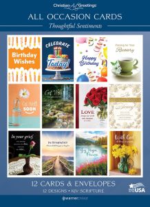 All Occasion Cards – Thoughtful Sentiments – 12 Cards with KJV Scripture – Assorted Greeting Cards 