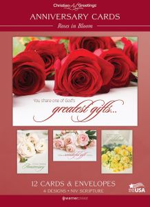 Anniversary Cards – Roses in Bloom– 12 Cards with NIV Scripture – Assorted Greeting Cards 
