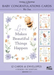 Baby Congratulations – Wee Ones – 12 Cards with NIV Scripture – Assorted Greeting Cards 