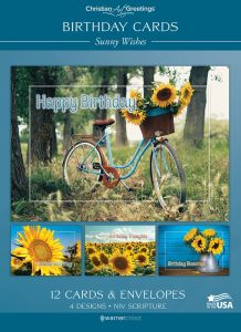 Birthday Cards – Sunny Wishes – 12 Cards with NIV Scripture – Assorted Greeting Cards 