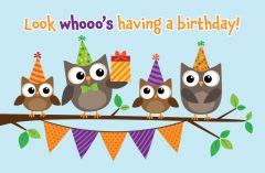 Birthday Postcard - Kids - Look whooo's having a birthday! - Philippians 4:4 - Pkg of 25 