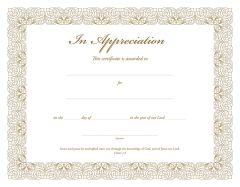 In Appreciation Certificate / Premium, Gold Foil Embossed
