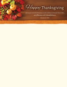 Thanksgiving—Happy Thanksgiving; Col 2:6–7 (NIV)—Pkg 100—Letterhead